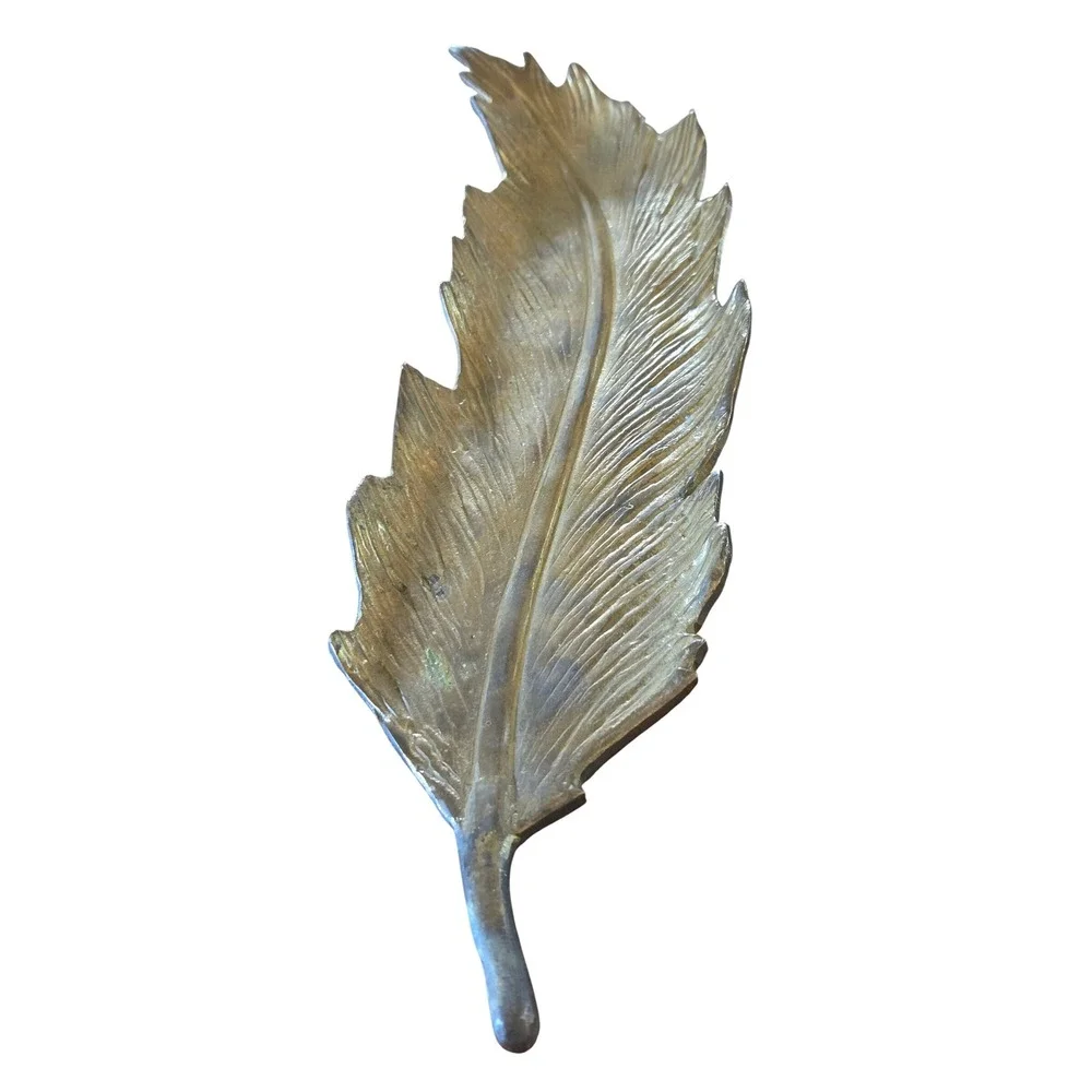 Pottery Barn Raya Boho Feather Tray Gold Metal Jewelry Catchall Desk Accessory